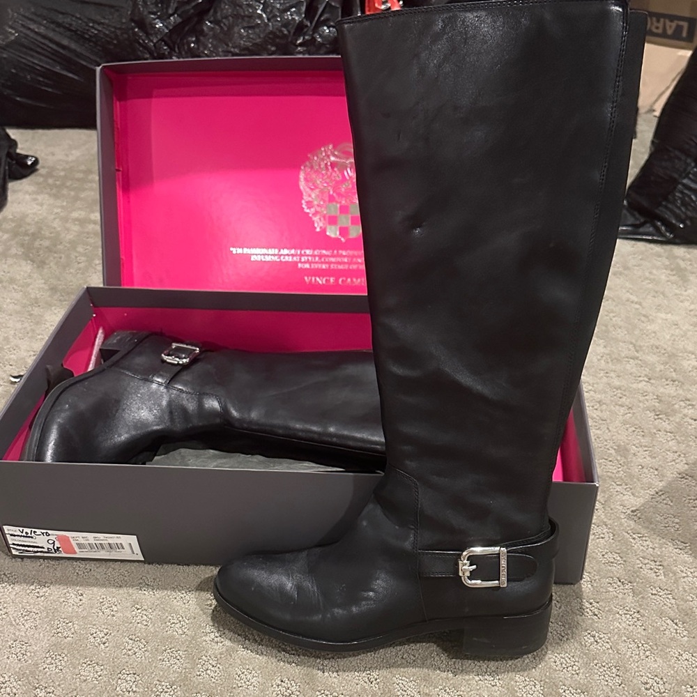 Vince Camuto Black Over the Knee Boots with Buckle